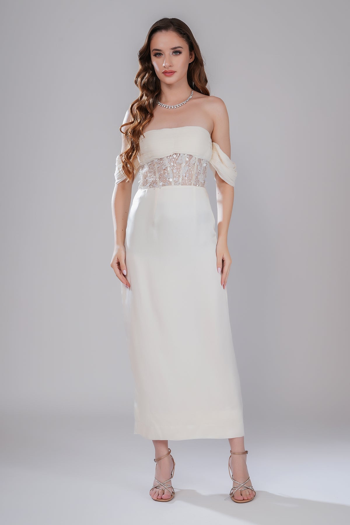 Buy White Off Shoulder Drape Dress by Smita Shrinivas for women online at ScrollnShops